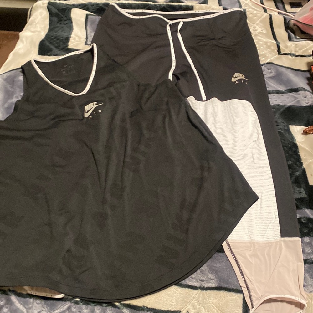 2pc black and cream/ off white mesh dri fit set